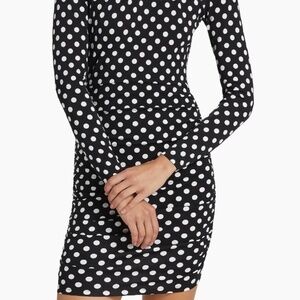 Michael Kors Dot Ruched Stretch Matte Jersey Mini Dress - LARGE